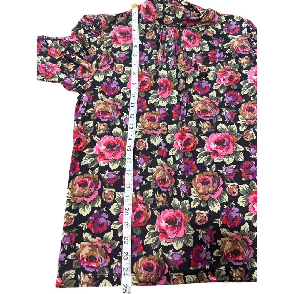 Paris Atelier Women's Size S Top Floral Long Sleeve Mock Neck Black & Pink Roses - Picture 6 of 7